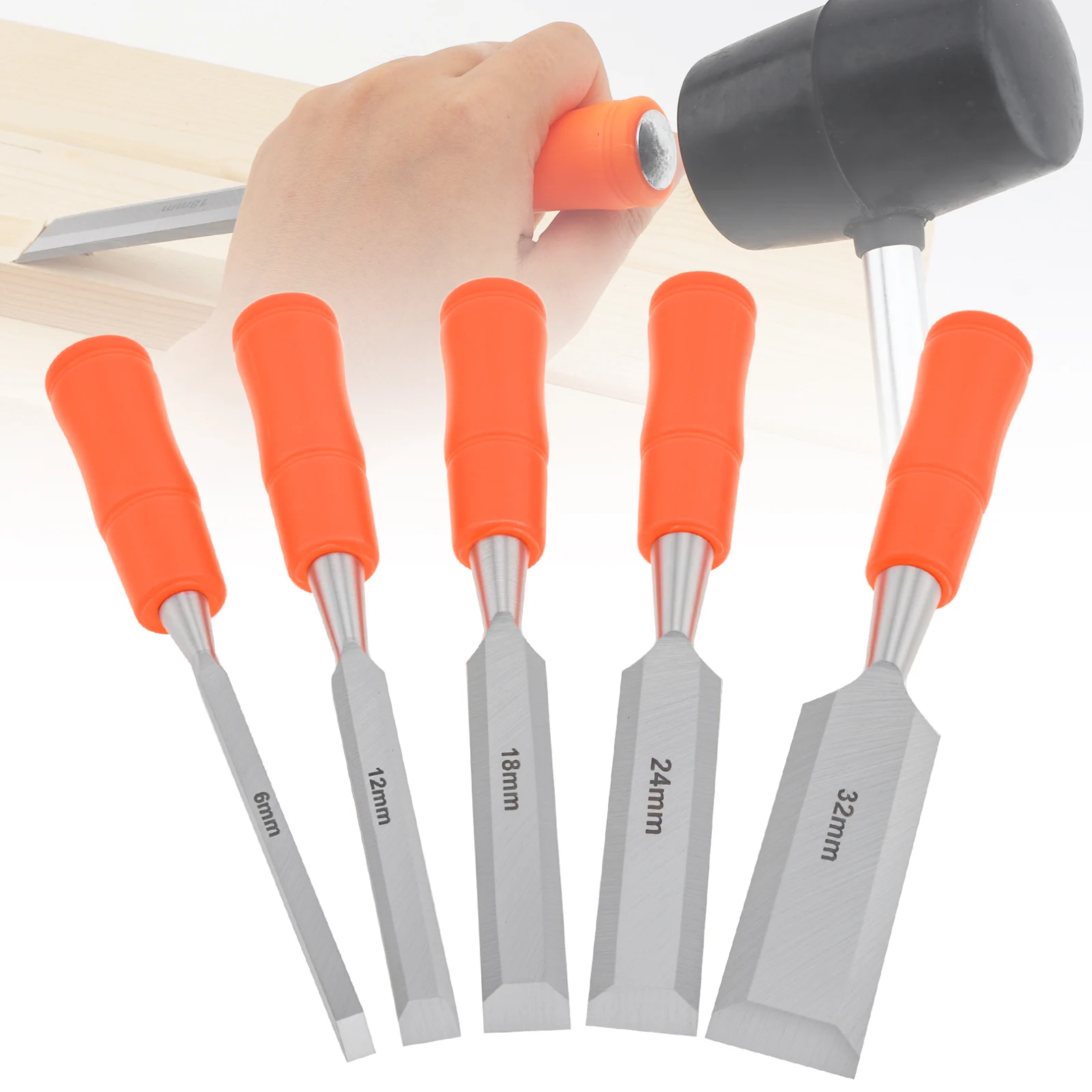 

5pcs Steel Wood Chisel Set Woodworking Carpentry Tools Wood Carving Hand Chisel Set Professional Gouges with Metal Striking Cap