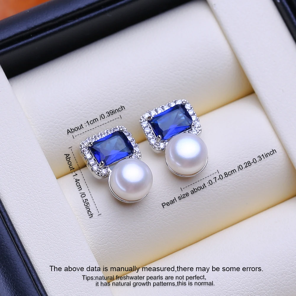 FENASY 925 Sterling Silver Natural Freshwater Pearl Earrings Engagement jewelry Sapphire Bohemian Stud Earrings For Women