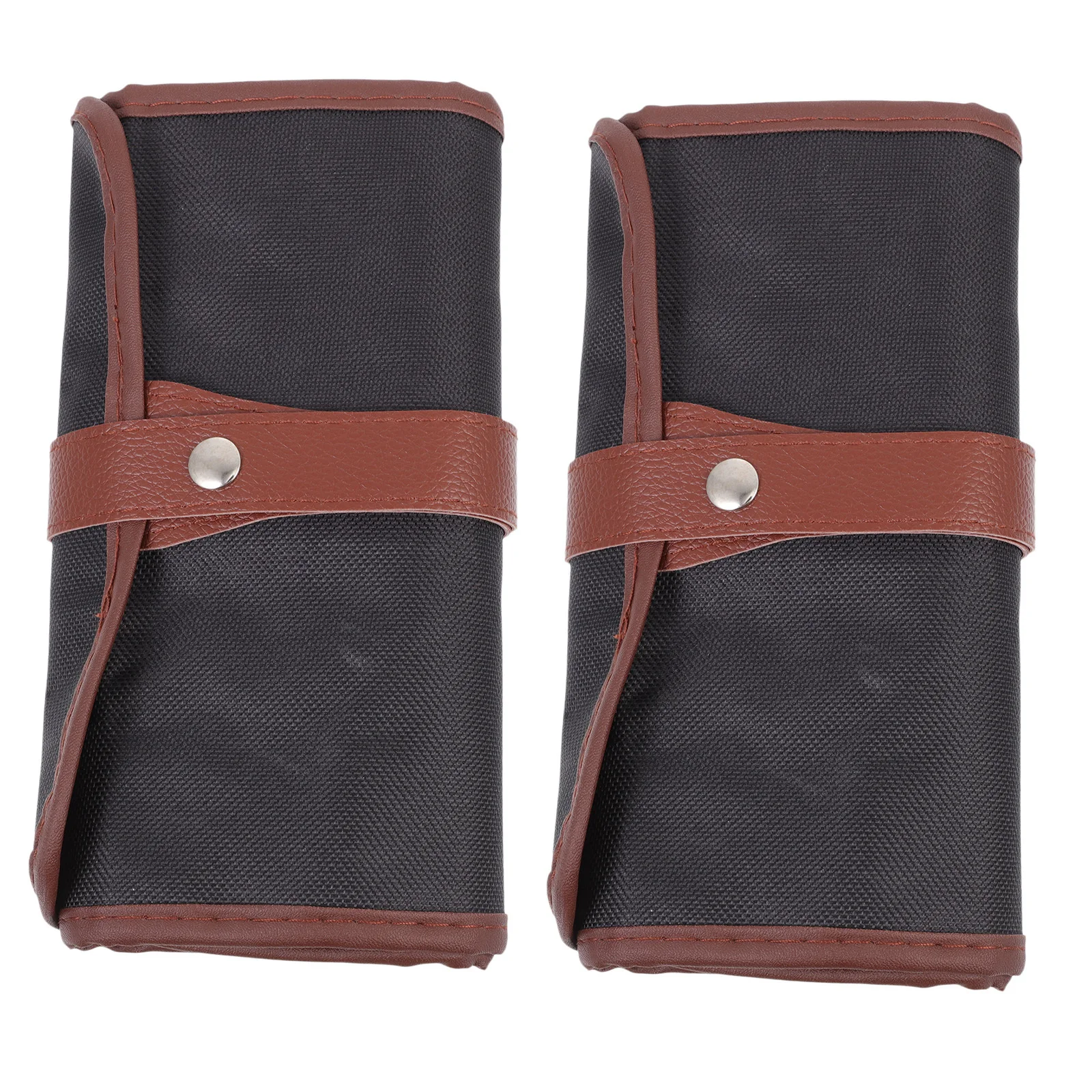 2 قطعة مقلمة من القماش باللون الأسود والبني مع مقصورات للممحاة ومبراة وحقيبة أقلام رسم فنية