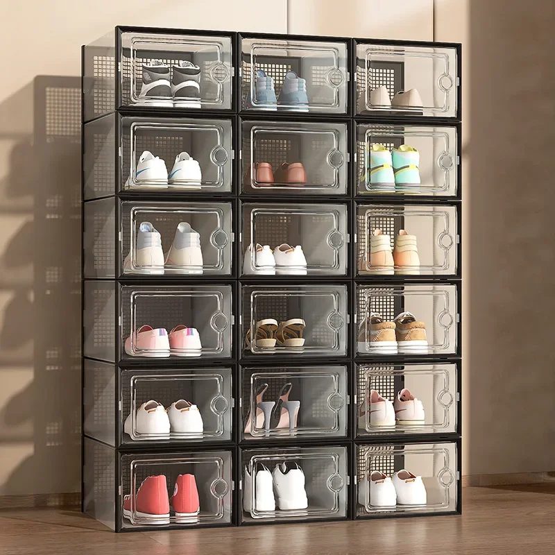 1PC Shoes Organizer Transparent Shoes Case Stackable Dustproof High-top Cabinet Shoe Rack Shelf Dormitory Home Storage