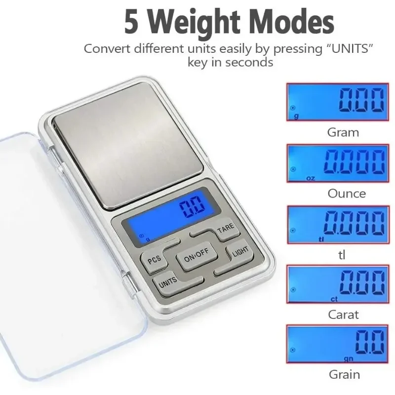 100/200/300/500g 0.01/0.1g Mini Digital Scale High Accuracy Backlight Electric Pocket Scale for Jewelry Gram Weight for Kitchen