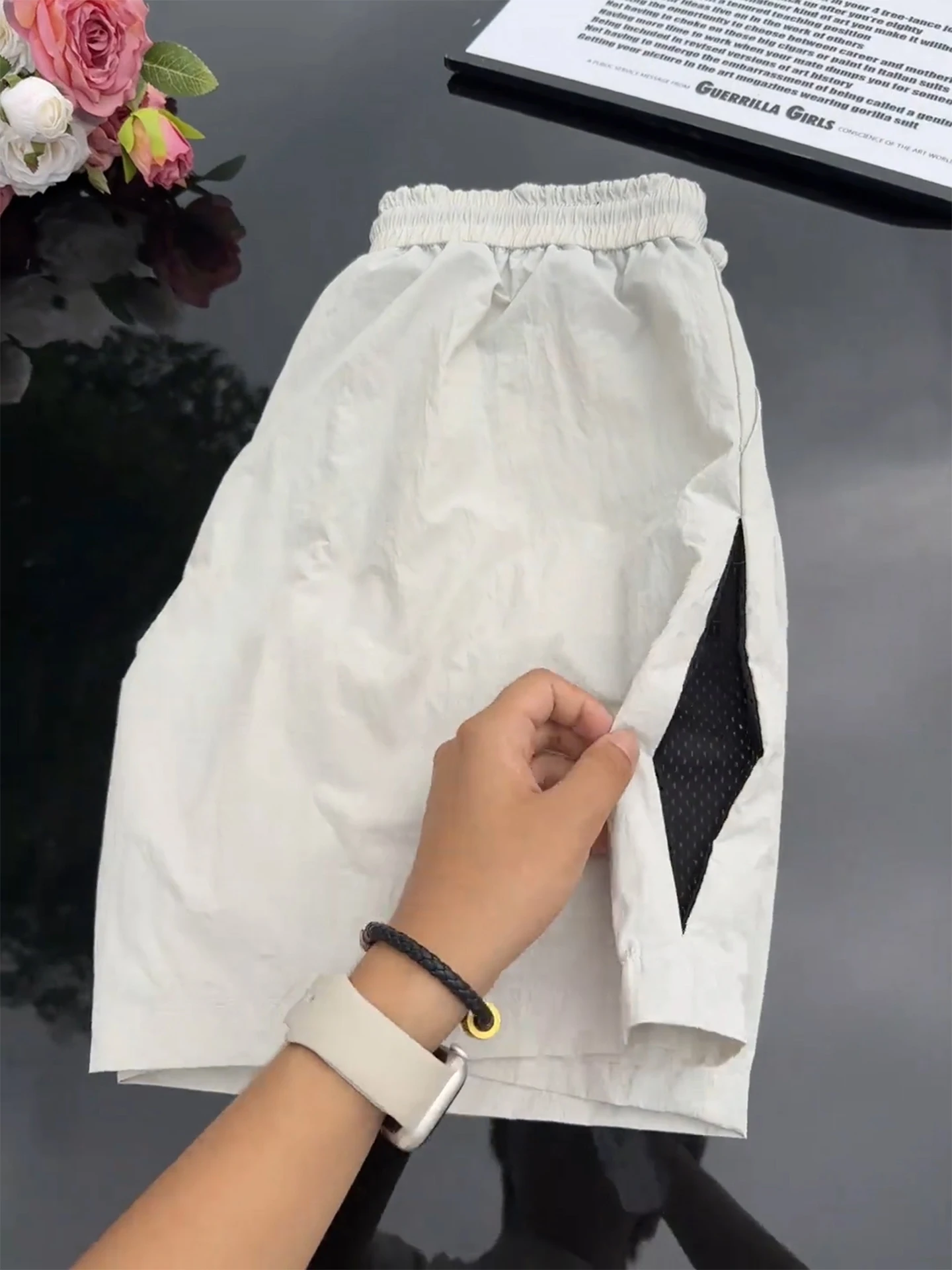 

Quick Dry Mesh Nylon Shorts Men Summer Thin American Splice Sport 4 Shorts Loose 5 Pants Gray Black Color Block Youth Casual