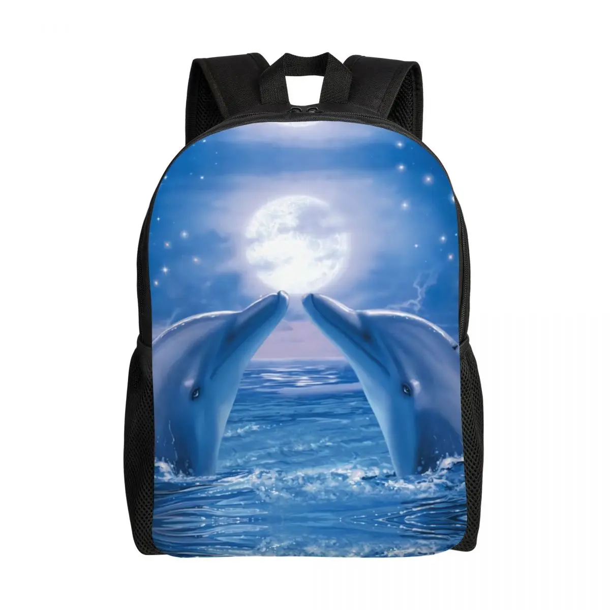 Cute Dolphins Kiss Laptop Backpack Men Women Fashion Bookbag for College School Students Sea Creature Ocean Animal Bag