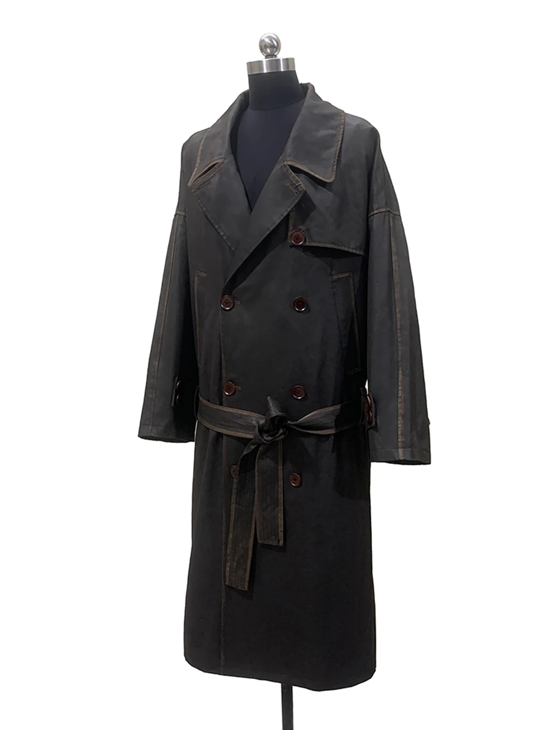 Cool Retro Faded Brown Leather Coat Low Waist Long Women's Style Washed Effect Outerwear High-End Feel Standard Fit Autumn Piece