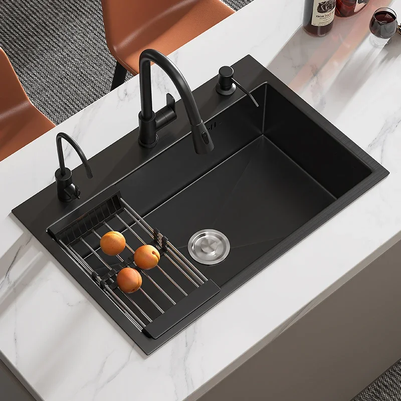 

Kitchen Handmade Stainless Steel Sink Combination Nano Single Sink 304 Black Diamond Undertable Vegetable Wash Basin Dishwashing