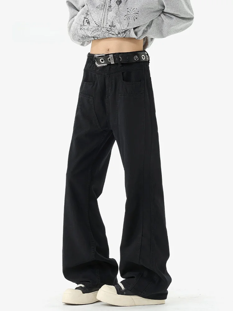 

MMOPTOP American Style Loose Black Jeans High Waist Slimming Straight Leg Trousers for Men And Women Casual Cotton Denim