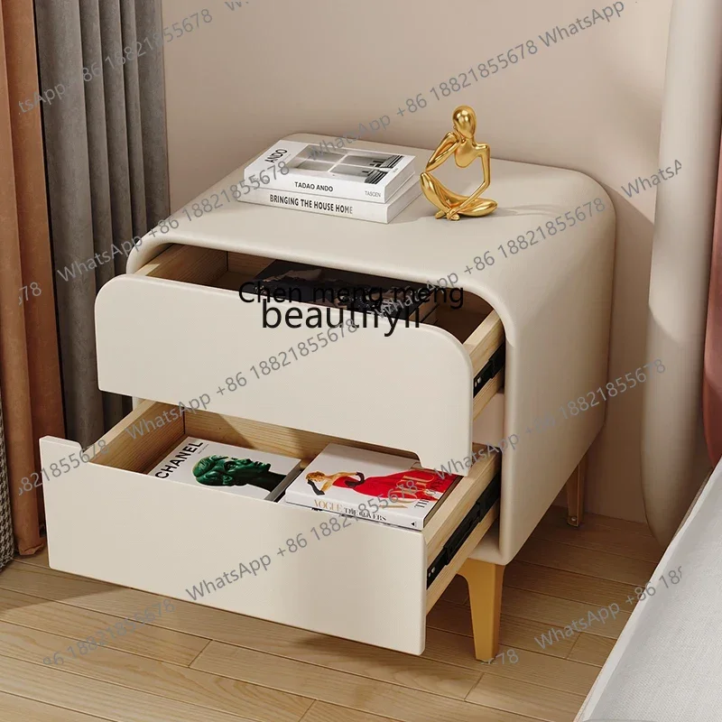 

ss7304 Cream Style Household Stone Plate Bedside Table Leather Pole Bedroom Bedside Storage Locker