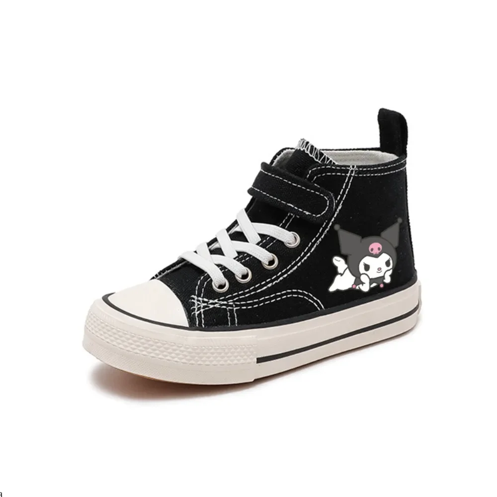 Disney cartoon print sapatos de lona alta para crianças, tênis casual confortável para menino e menina, tênis de lona confortável para crianças, kuromi