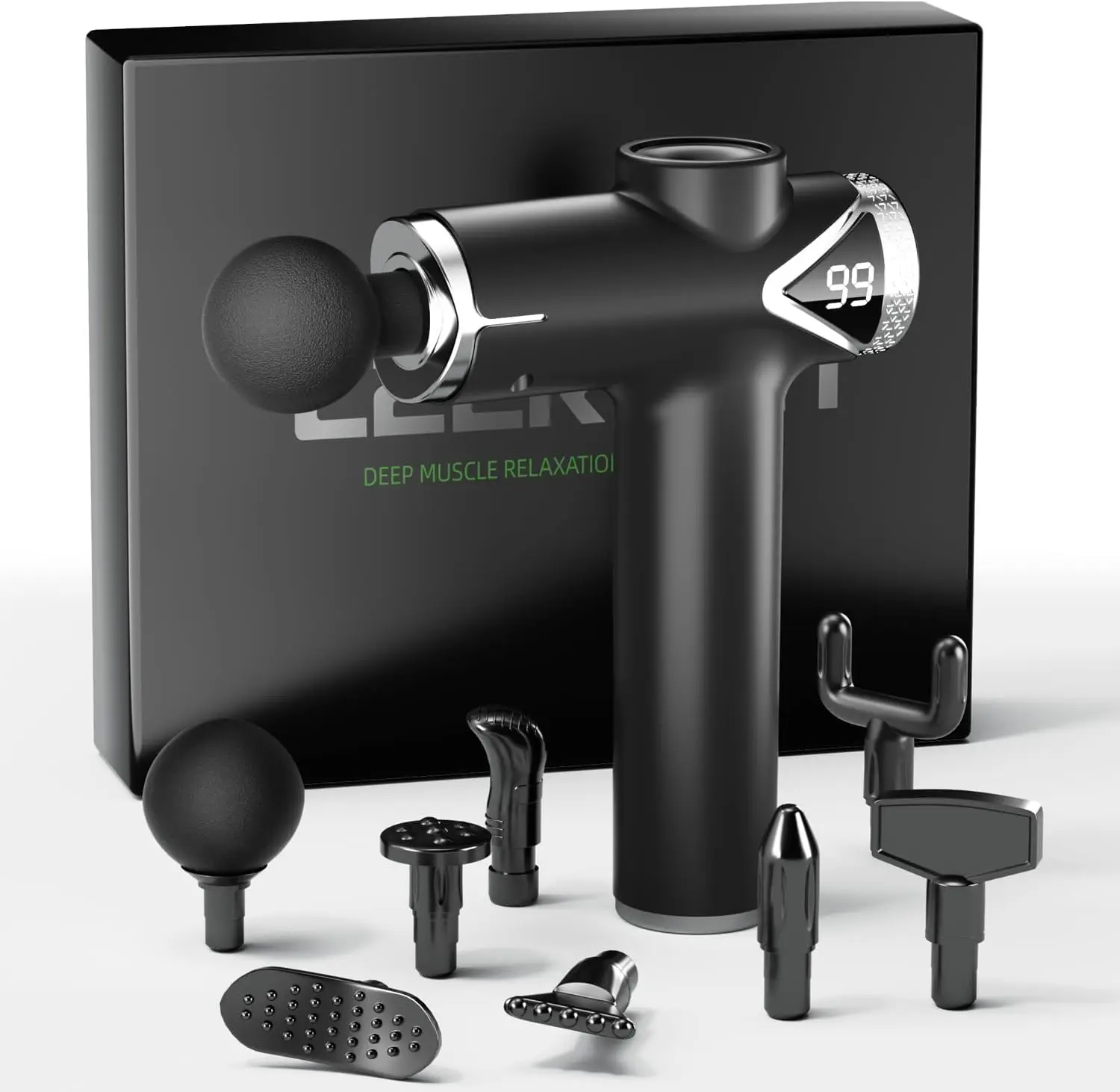 

Профессиональный массажный пистолет глубокого воздействия с интуитивным управлением давлением, сменными насадками, аккумулятор 2000 мАч для расслабления мышц