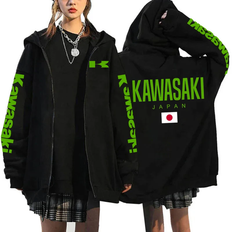 Kawasaki motorcycle Men New Zipper Hoodie 2024 Spring Autumn Y2K Fashion Male Sweatshirt 2024 New Sport Women Jacket Coats