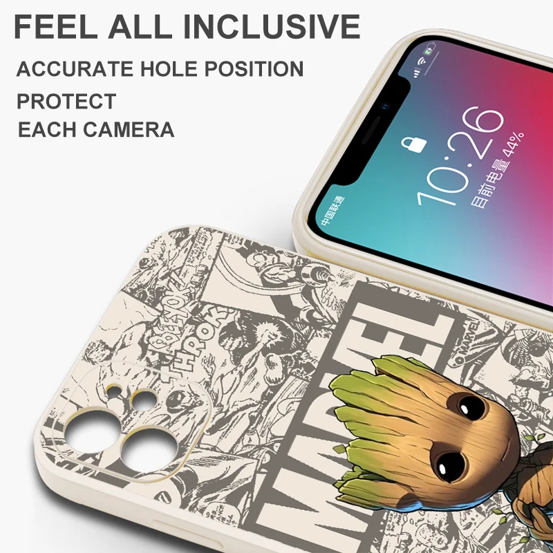 Groot Rocket Raccoon Cute Phone Case For iPhone 15 14 13 12 11 Pro Max 13 12 Mini 6 7 8 Plus Liquid Silicone Shell