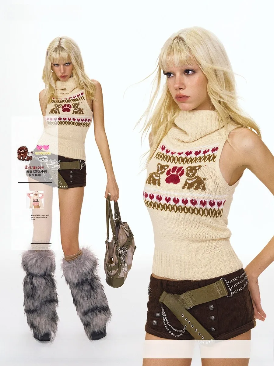 

Deleteex Manchester Fair Island смешанный жилет с высоким воротником, свитер с мозаикой и медведем, шерстяной жилет со шлепанцами для поездок на работу, четыре сезона