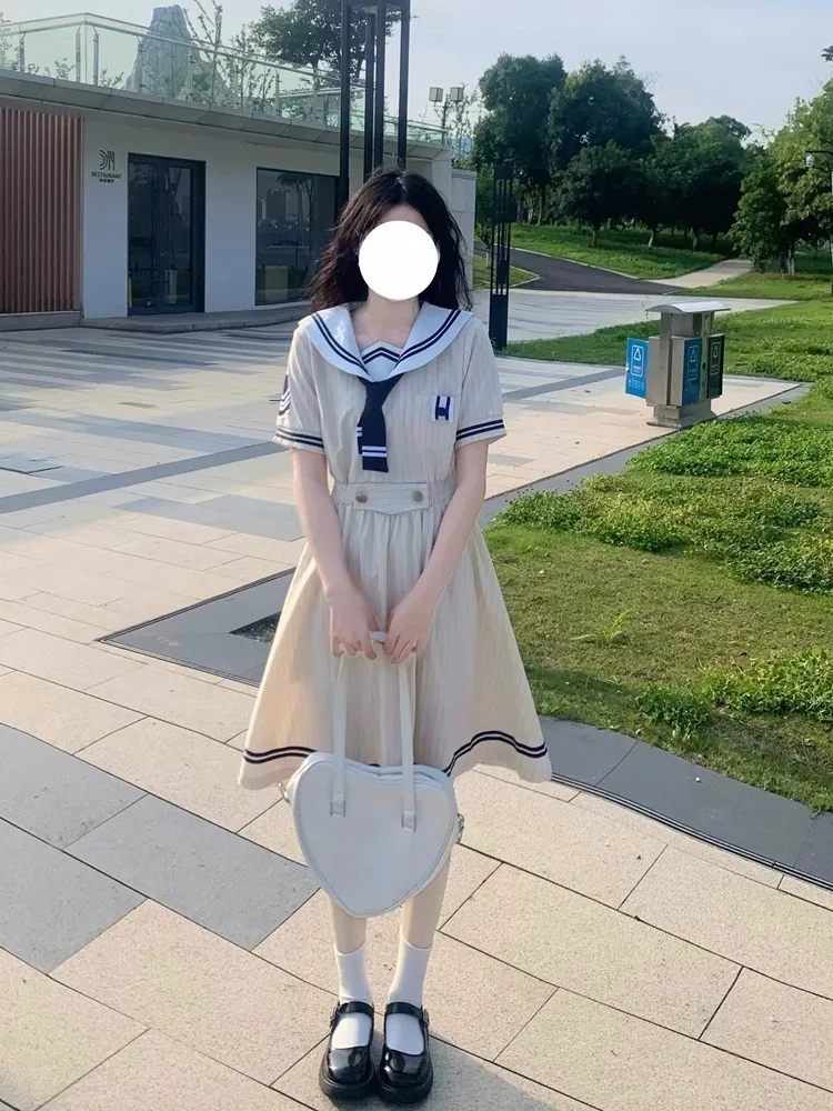 Cgc-女性用ホワイトロリータドレス、プレッピースタイル、セーラーカラー、カワイイ、日本製、ショート、ヴィンテージ、女性、エレガントなパーティー、夏