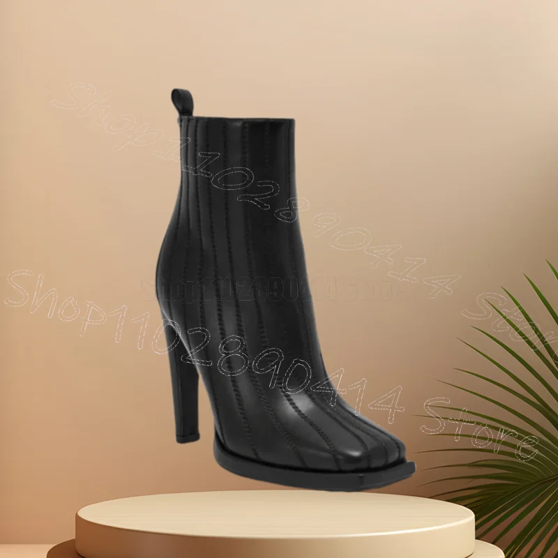 أسود الخياطة شريط تصميم منتصف العجل الأحذية الجانب سستة النساء أحذية رقيقة عالية الكعب موضة الحفلات يؤرخ 2025 Zapatos Para Mujere #2