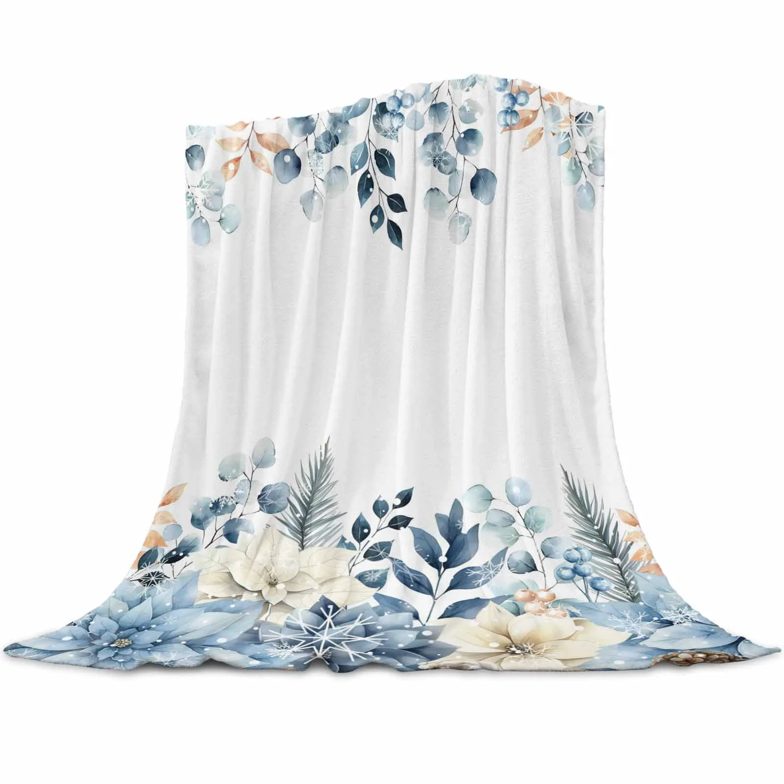 

Christmas Winter Eucalyptus Leaves Throws Blankets for Sofa Bed Winter Soft Plush Warm Family Friends Holiday Gifts