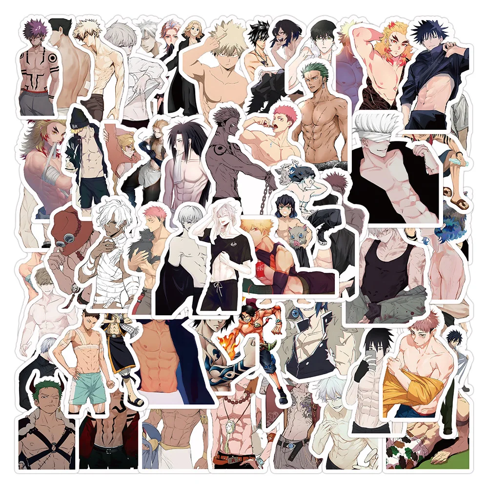 60pcs Cartoon Anime Muscular Man Male Lead Stickers for DIY Notebook Stationery Guitar Skateboard Luggage Waterproof Sticker