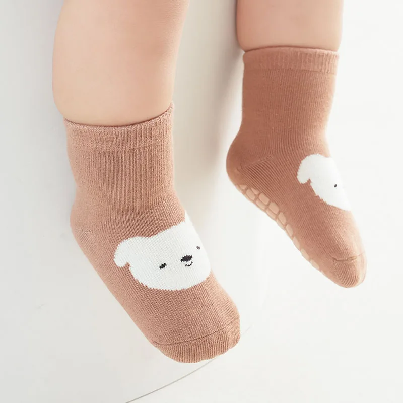 6 Pairs Kids Non-Slip Socks Cute Cartoon Fox and Bear Pattern Childrens Boys Girls Floor Socks Comfortable for Toddler