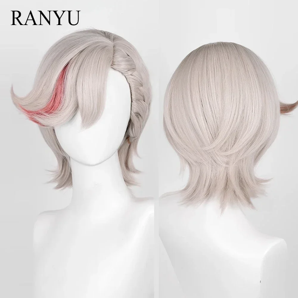 Genshin Impact Lyney Wigs Synthetic Short Straight Grey Golden Red Game Cosplay Hair Wig For Daily Party