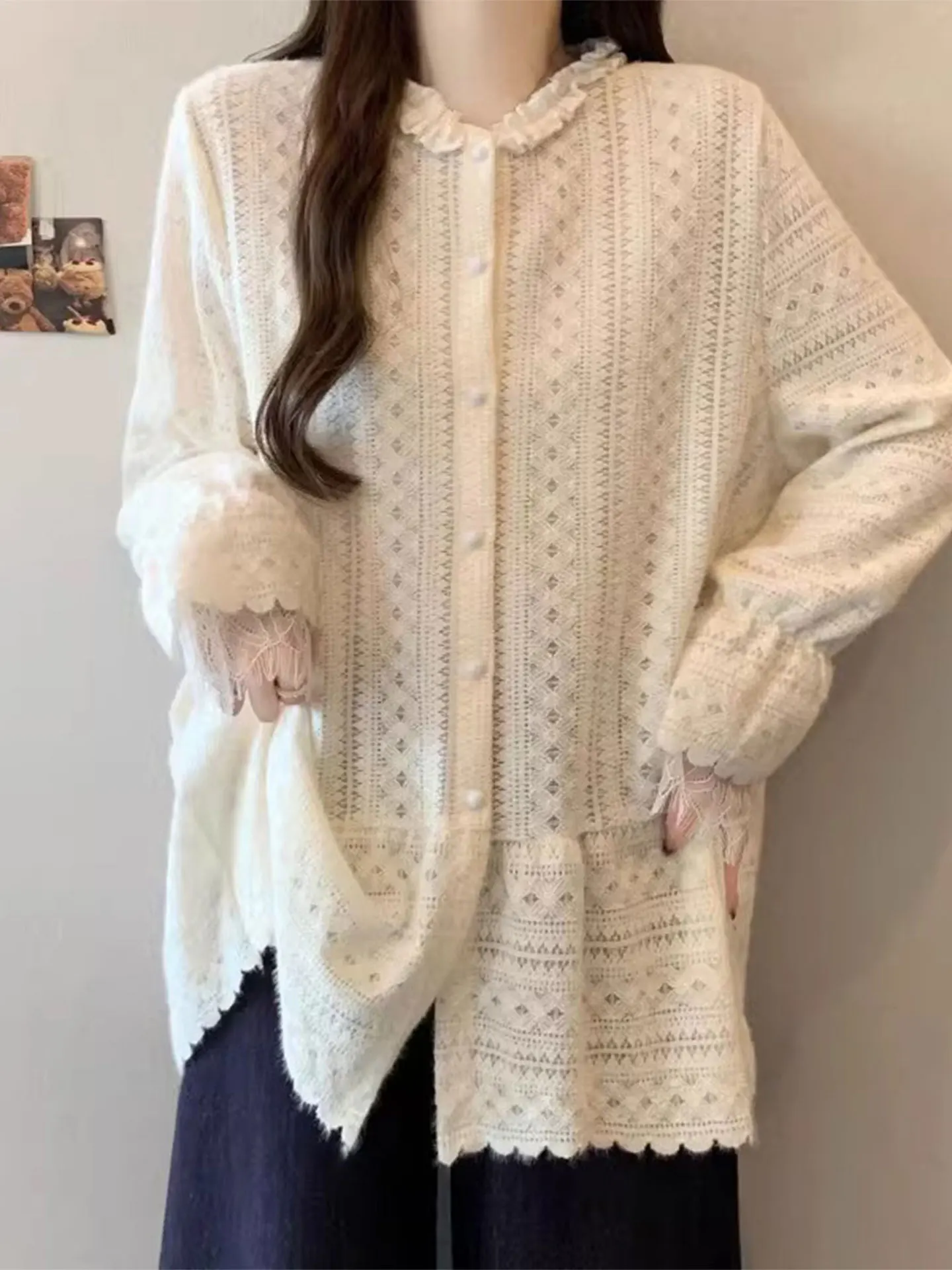 

Heavy Embellied Long Sve Lace irt Women's plus Size Spring 2026 Casual Sle Loose Fit Casual Wind irt