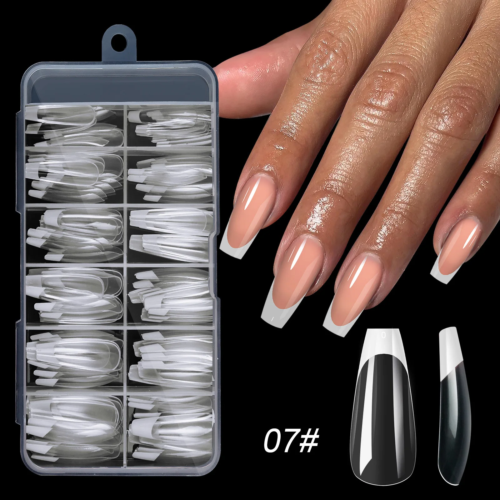 120pcs/Boxed Acrylic French False Nails Multicolor Square Almond Nail Tips Full Cover Removable Mixed Size Press On Nails