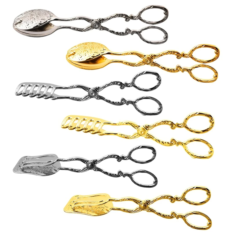 ABKY-Fruit Salad Cake Clip Zinc Alloy Snack Pastry Clamp Self-Service Clip Food Serving Tongs Baking Barbecue Tool