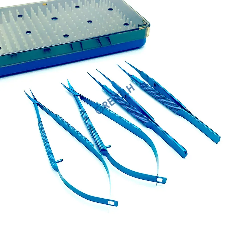 

Держатель иглы для офтальмологических игл, зажим для ножниц, офтальмологические щипцы, инструмент для глаз из нержавеющей стали с силиконовым лотком для стерилизации