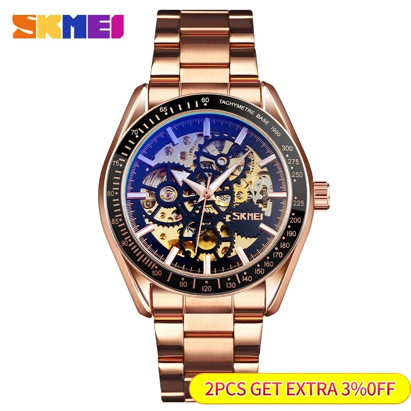 SKMEI 9194 Men Luminous Point Colorful Watch Hour Fashion montre homme Automatic Watches Mens Hollow Mechanical Wristwatches