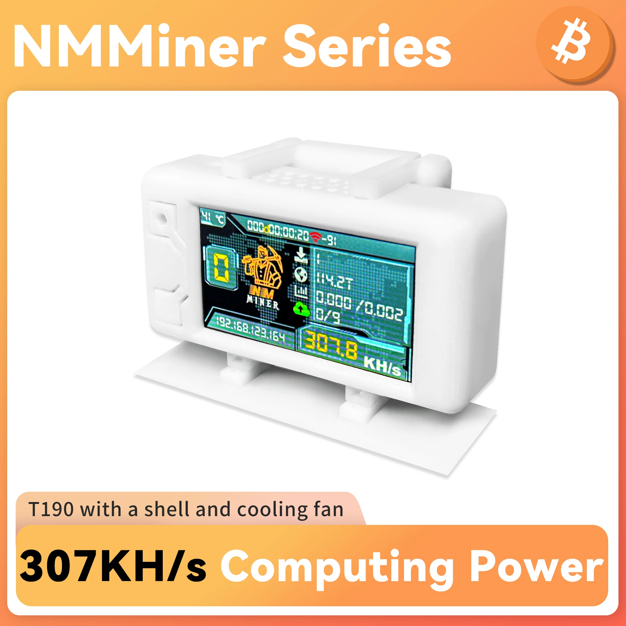 ﻿   Bitcon Nerd Miner BTC Crypto Solo Lottery 307KH/s ESP32 Heltec Vision Master T190 con guscio bianco Win BTC WiFi BLE Connessione