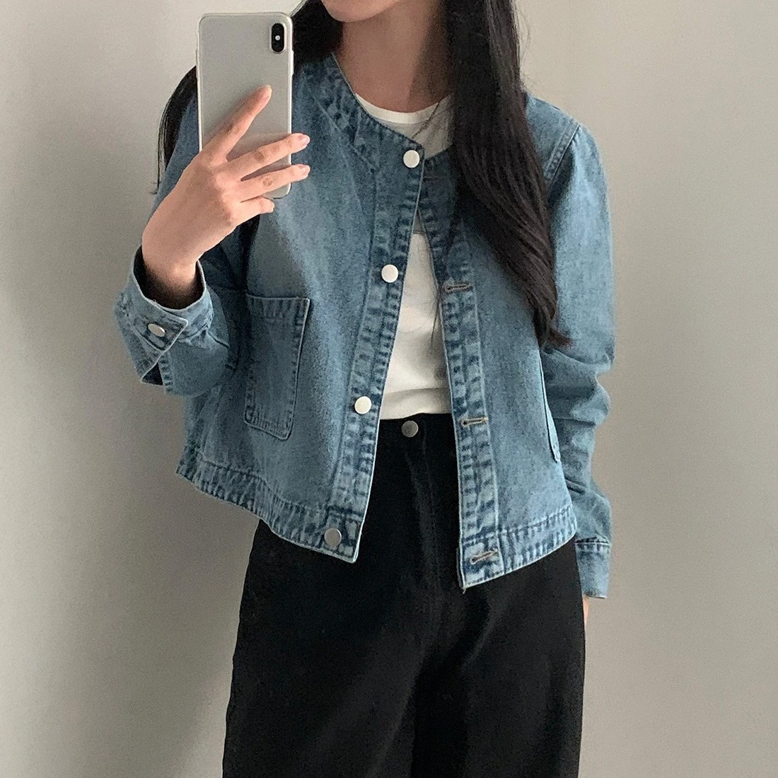 حقيقي الخريف خمر جيوب مزدوجة المرأة أبلى قصيرة 2025 جديد كم طويل عادية فضفاض واحدة الصدر سترة القمم الإناث