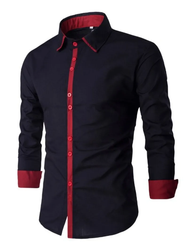 Camisa casual de manga comprida masculina, design combinando cores, simples moda, comércio exterior, novo, 2023