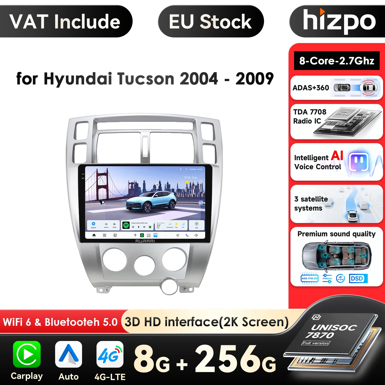 Carplay 4G-LTE Carplay Android Car Radio for Hyundai Tucson 1 2004 - 2009 Car Infotainment Multimedia Player GPS Auto Stereo RDS