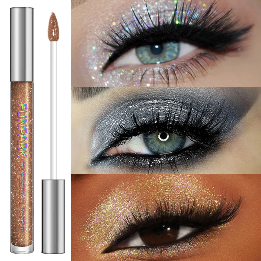 อายแชโดว์สีสันสดใสสีชมพูสีเขียวสีดําเพชร SHINY Eye Liner ปากกา Glitter Eyeshadow Palette แต่งหน้า Long Lasting Shimmer