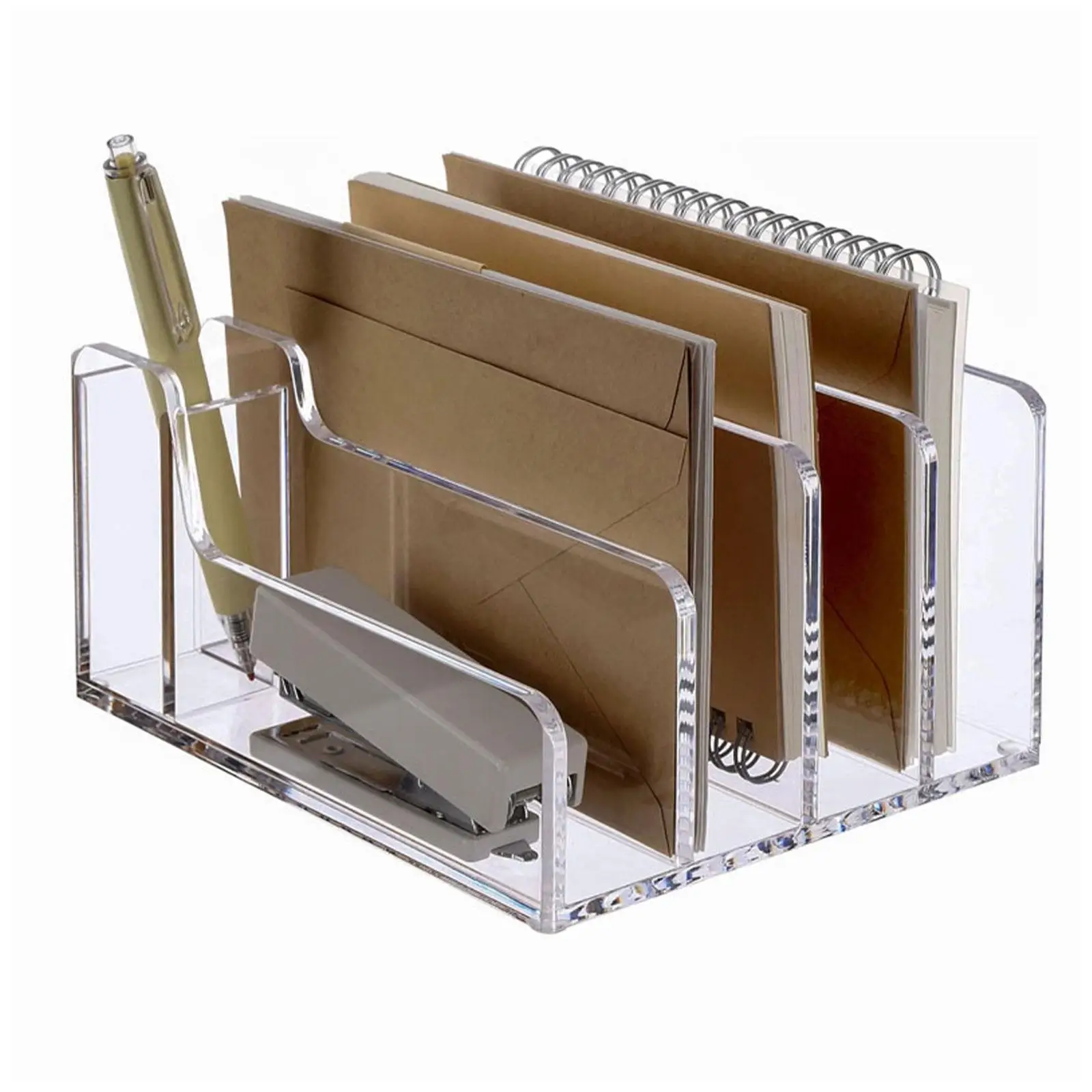 

Acrylic Desk File Organizer Vertical Clear File Stand 5 Upright Clear Mails Sorter Storage for Folders Envelope Books Paper