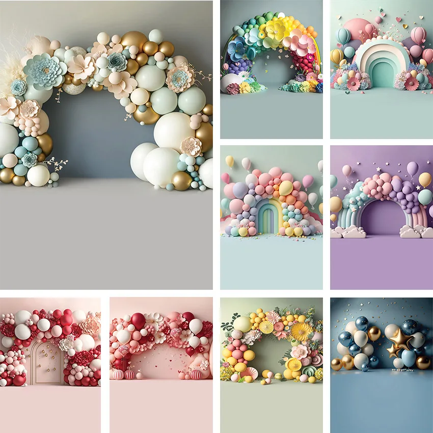 

Mehofond Photography Background Rainbow Balloon Arch Flower Child Birthday Party Cake Smash Portrait Decor Backdrop Photo Studio