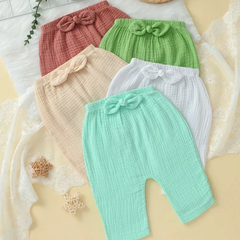 

5 штук свободных брюк-леггинсов для малышей, мягкие хлопковые леггинсы для мальчиков и девочек, с милым бантом и однотонные