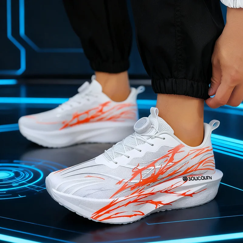 Men's Women's Couple Rotary‑Knob Running Shoes, Double‑Mesh Breathable No‑Tie Sneakers, Plus‑Size Thick‑Sole Rebound Cushioned A