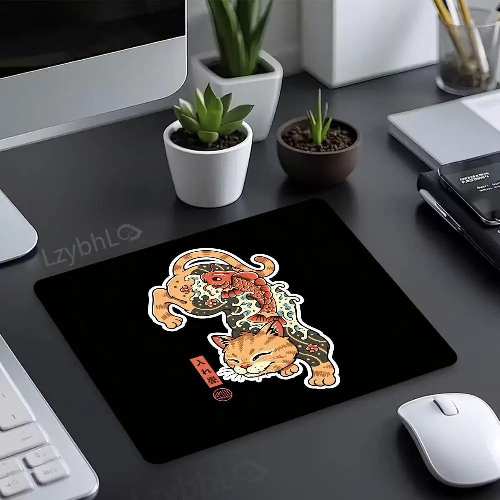 Japan Samurai Cat Mouse Pad 40X45 Square Computer Office Game TableMats Pc Gaming Rubber Anti-slip Mousepad Small Decor Desk Mat