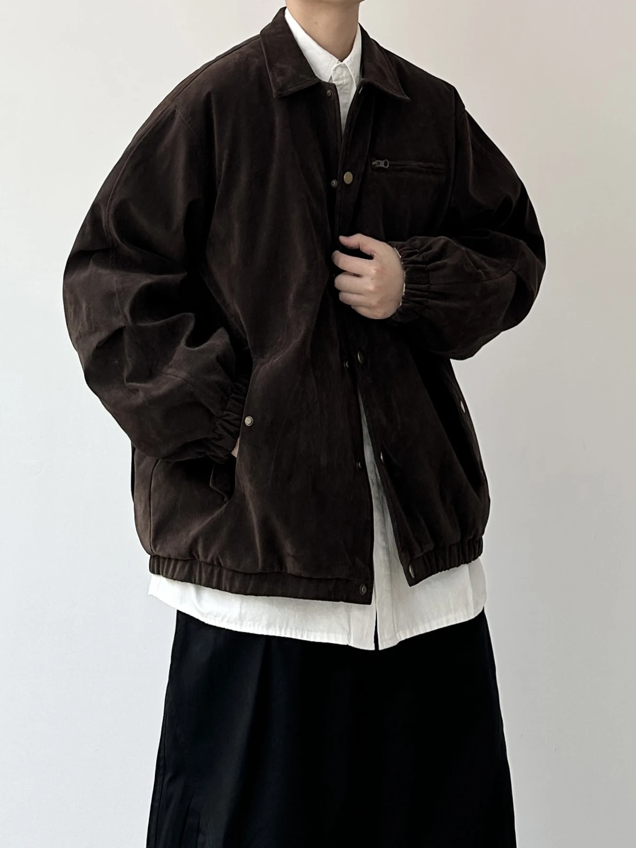 

Joyzone Men's Retro Suede down Jaet Warm Lightweight Loose Workwear Faionable Du down Coat for Winter Casual Use