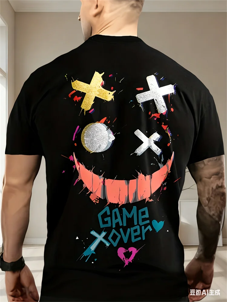 T-shirt moda di strada estiva per uomo Hip Hop girocollo manica corta Top espressione 3D stampa pullover Tee uomo abbigliamento oversize