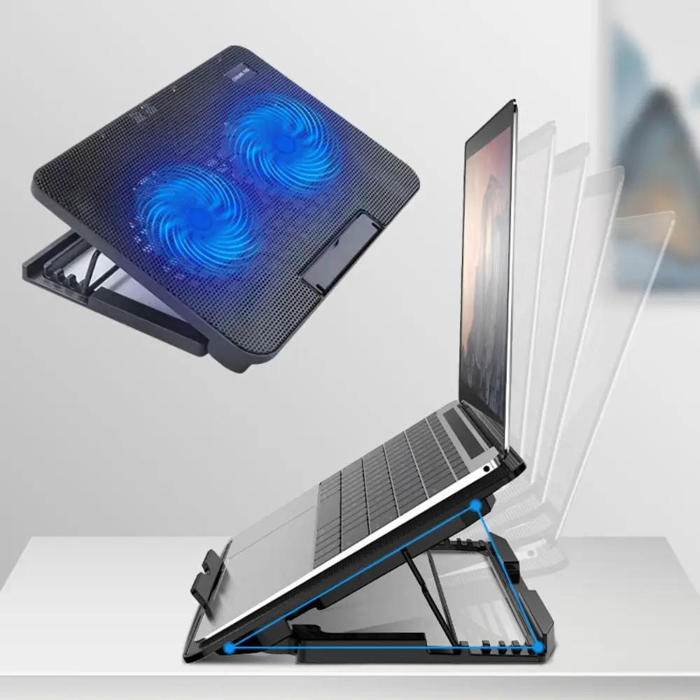 لوحة تبريد الكمبيوتر المحمول المحمولة القابلة للتعديل، منفذ USB، ضوء LED، مروحة تبريد الكمبيوتر المحمول، شبكة معدنية، دراسة تبريد الكمبيوتر المحمول