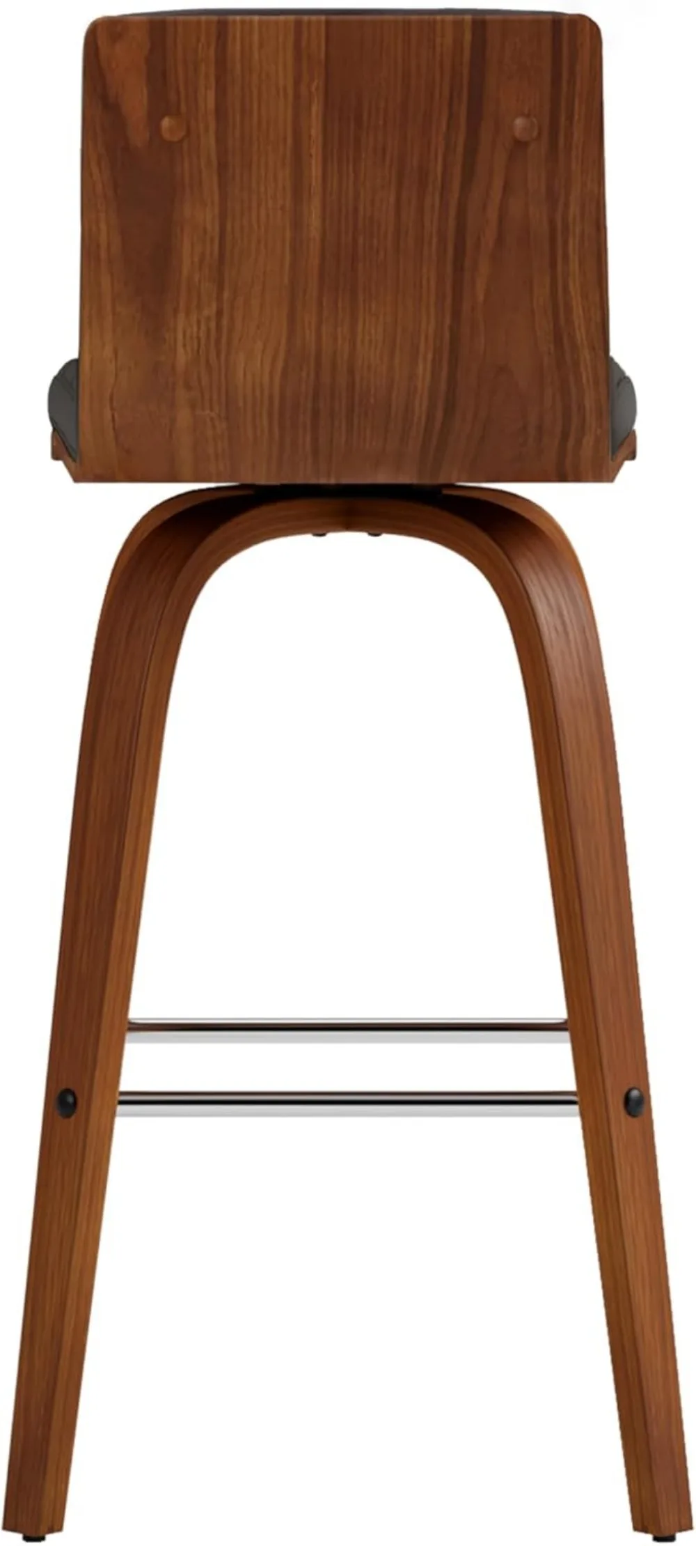 مقعد مرتفع دوار بارتفاع 26 بوصة مع جلد صناعي رمادي ولمسة نهائية من خشب الجوز #4