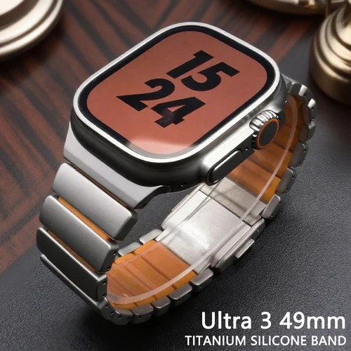 Imagen 1 del producto Correa de caucho fluorado de titanio para Apple Watch Ultra 3 2 49mm 46mm 45 44mm correa magnética para Iwatch 11 10 9 8 7 SE correa de reloj de lujo