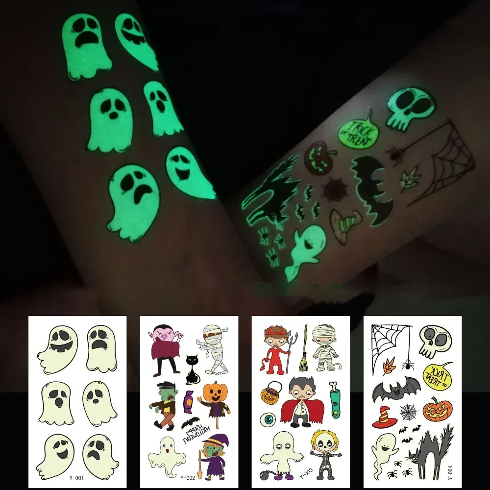 Cartoon Halloween Luminous StickerTattoo For Kid Fake Tatoo Children Hallowmas Body Art Halloween Stage Performance Decoration