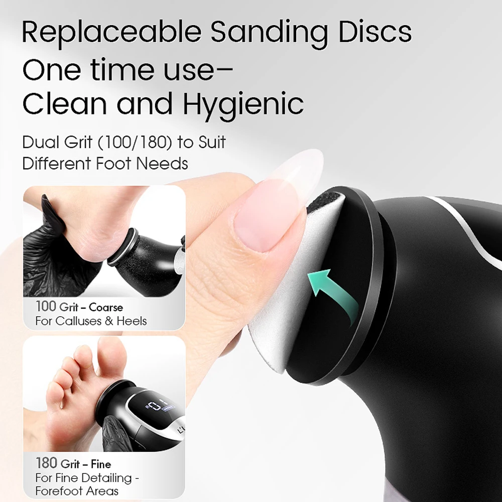 مزيل مسامير القدم الكهربائية سرعة قابلة للتعديل 115 °   آلة العناية بالقدم ذات عزم دوران عالي 8N.cm بتصميم بزاوية مع ورق صنفرة قابل للاستبدال