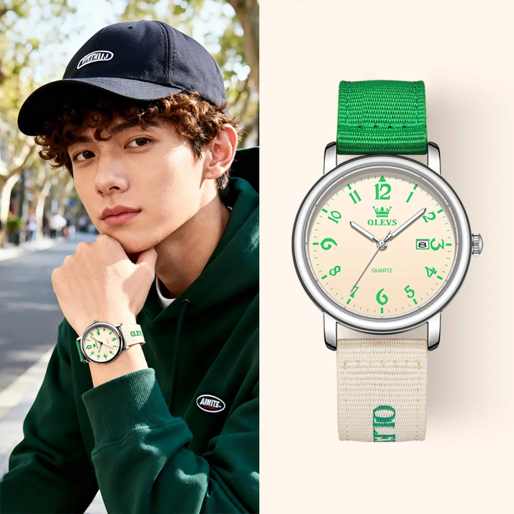 

OLEVS 2026 Новые кварцевые наручные часы для мужчин и женщин с ремешком из ткани, повседневные, модные, для студентов, спортивные часы, подарки для девочек и мальчиков, модель 2991