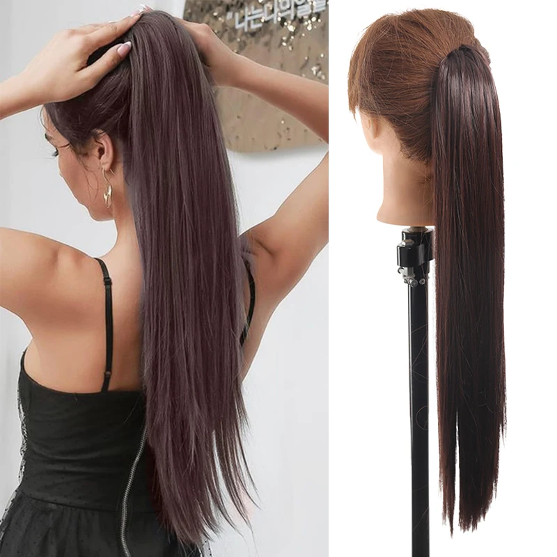 

24inch Hair Ponytail Extensions Hairpiece Long Straight False Tail for Women Drawstring Claw Clip on Wig Tail Natural Women Hair