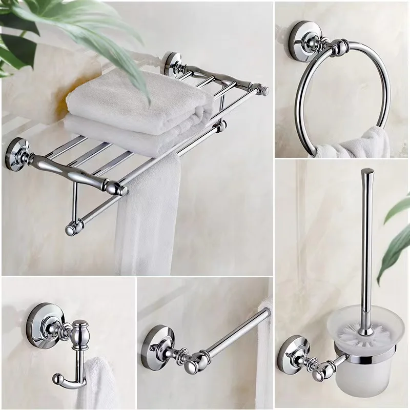 Chrome Polished Brass Bathroom Accessories Hardware Set Towel Bar Rail Rack Toilet Paper Holder Toilet Brush Soap Dish Holder