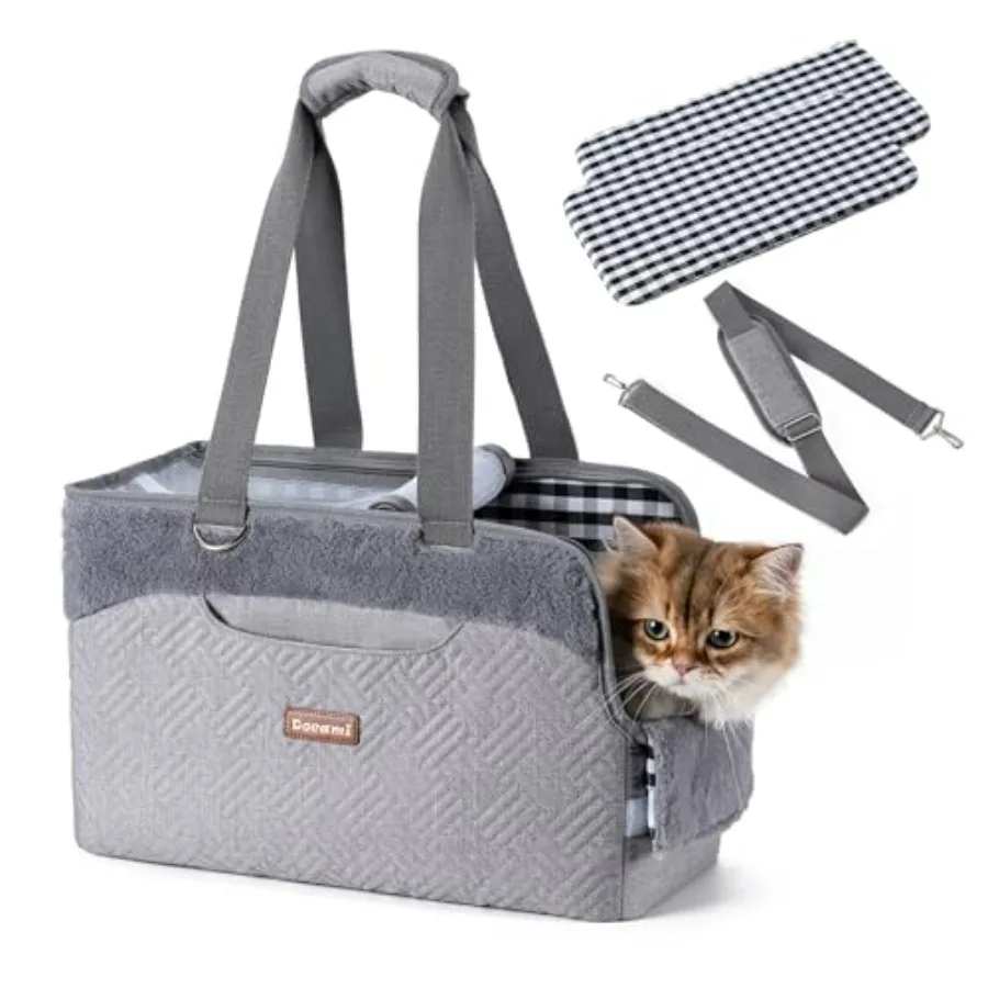 

Cat Carrier Bag for Pets Up to 15 Lbs, Fully Open Mesh Roof, Side Vent and 3 Storage Pockets, Cat Dog Crate Travel Bag, Portabl