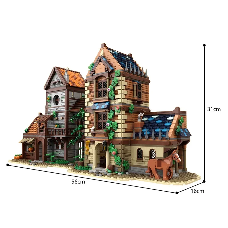 Bloques de construcción de herrero del castillo MOC, modelo de arquitectura Medieval doble 21325, bloques de herrero Medieval, juguete ensamblado, regalo para niños