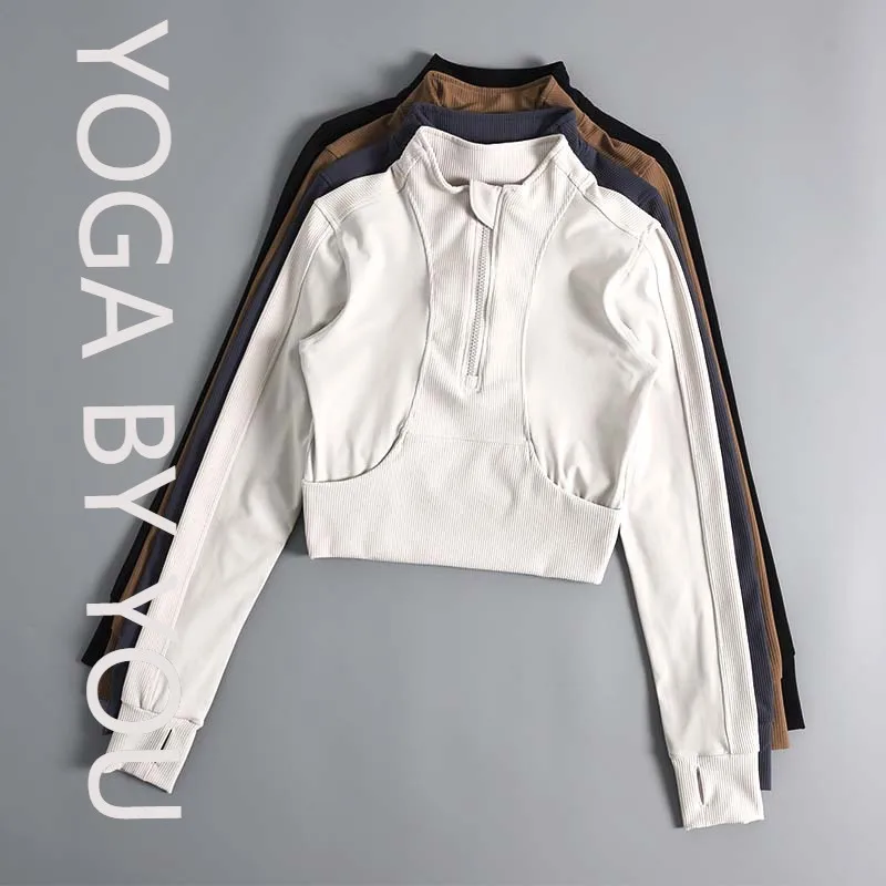 

2025 new yoga clothes long-sleeved women's half-zipper running fitness clothes top tight elastic autumn and winter short sports